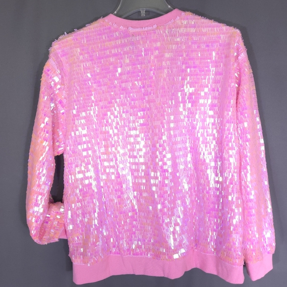 Fantastic Fawn The It Girl Iridescent Sequin Bomber Jacket Size Large Barbiecore - Picture 5 of 7